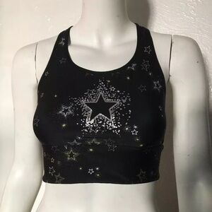 Victoria's Secret Sports Bra Black Silver Gold Stars Activewear Womens Size S